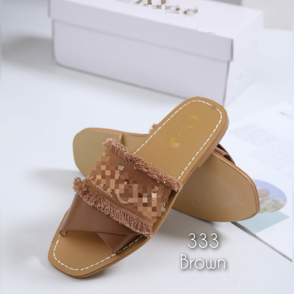Sandal wanita flat slop kanvas import