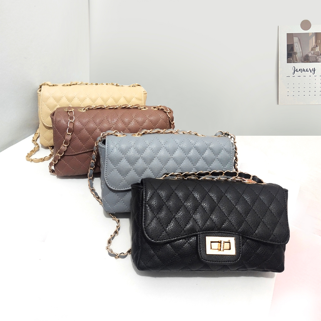 Tas pesta wanita tali rantai slingbag cewe polos selempang wanita shoulder bag bahu tali panjang