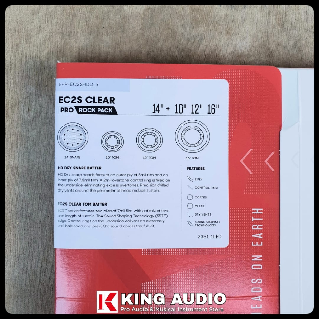 Head Drum Evans Set EPP-EC2SHDD-R Pro Rock Pack EC2S Clear