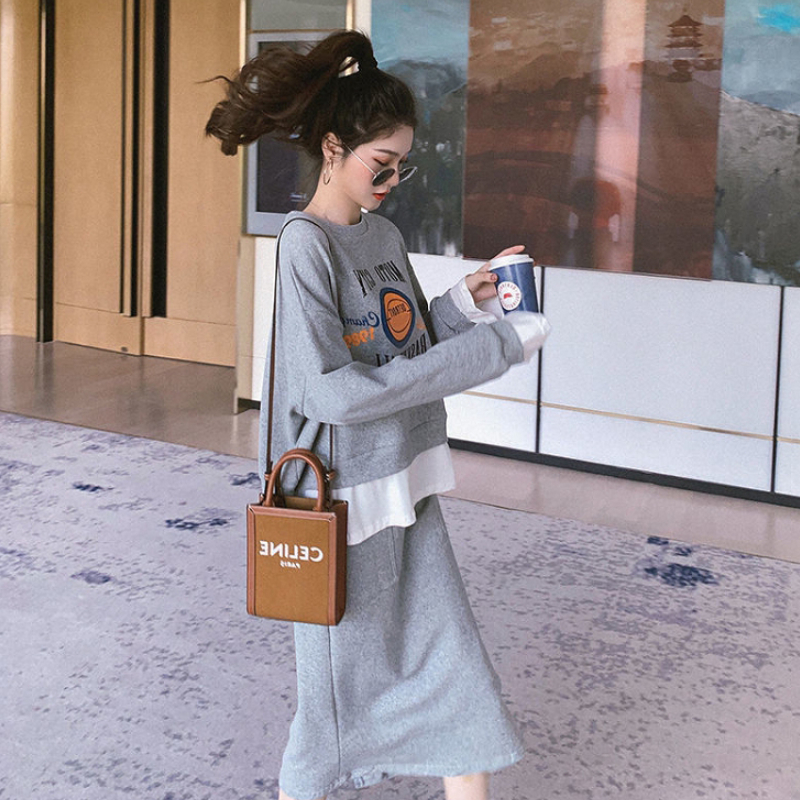 MOOGU ♡ Korea set temperamen blouse + maxi rok sarees fashion wanita