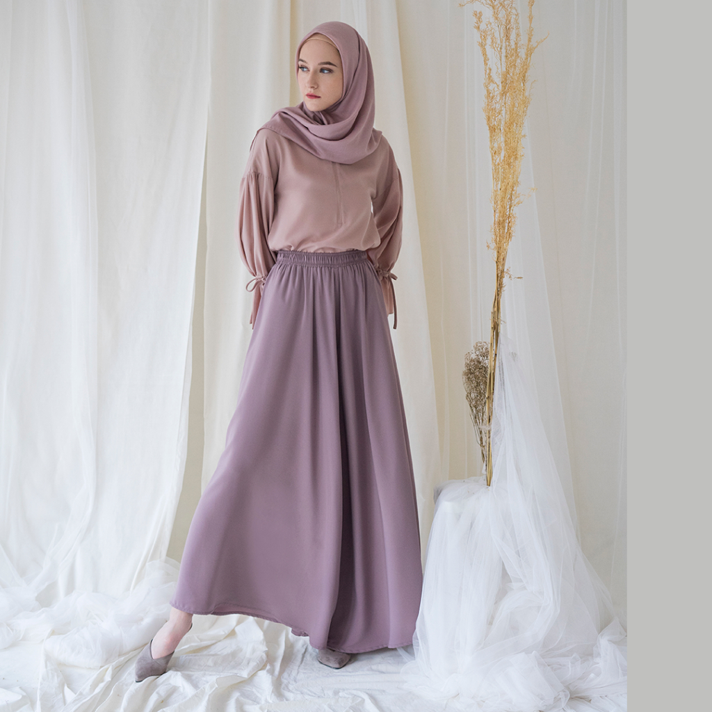 Sahara by Aska Label - Celana kulot wanita lebar pinggang karet, warna Hitam, Offwhite, Navy, Grey, Seafoam, Sky Blue, Sand