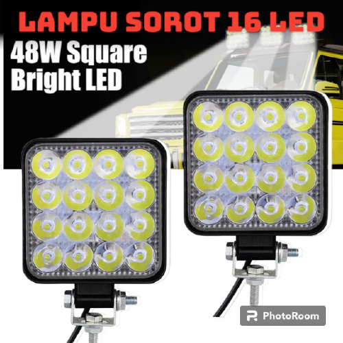 Lampu Sorot Kabut Foglamp Kotak 16 Mata LED Motor Mobil 24V Volt 28mm Tembak Titik Offroad Lampu Kerja Worklight Kendaraan Truk Truck Alat Berat Epistar Bus 48W