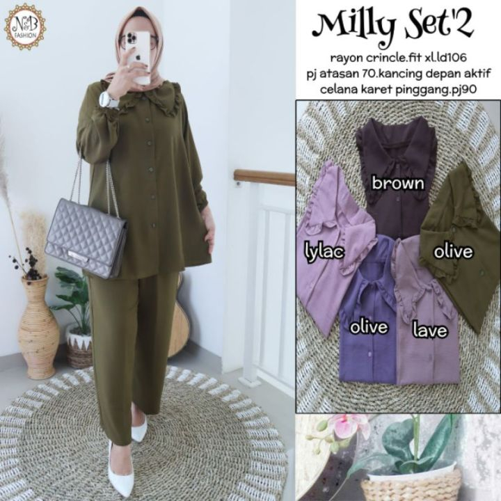 One set Milly / setelan wanita crinkel / setelan wanita terbaru / setcel cringkel / setelan wanita cringkel