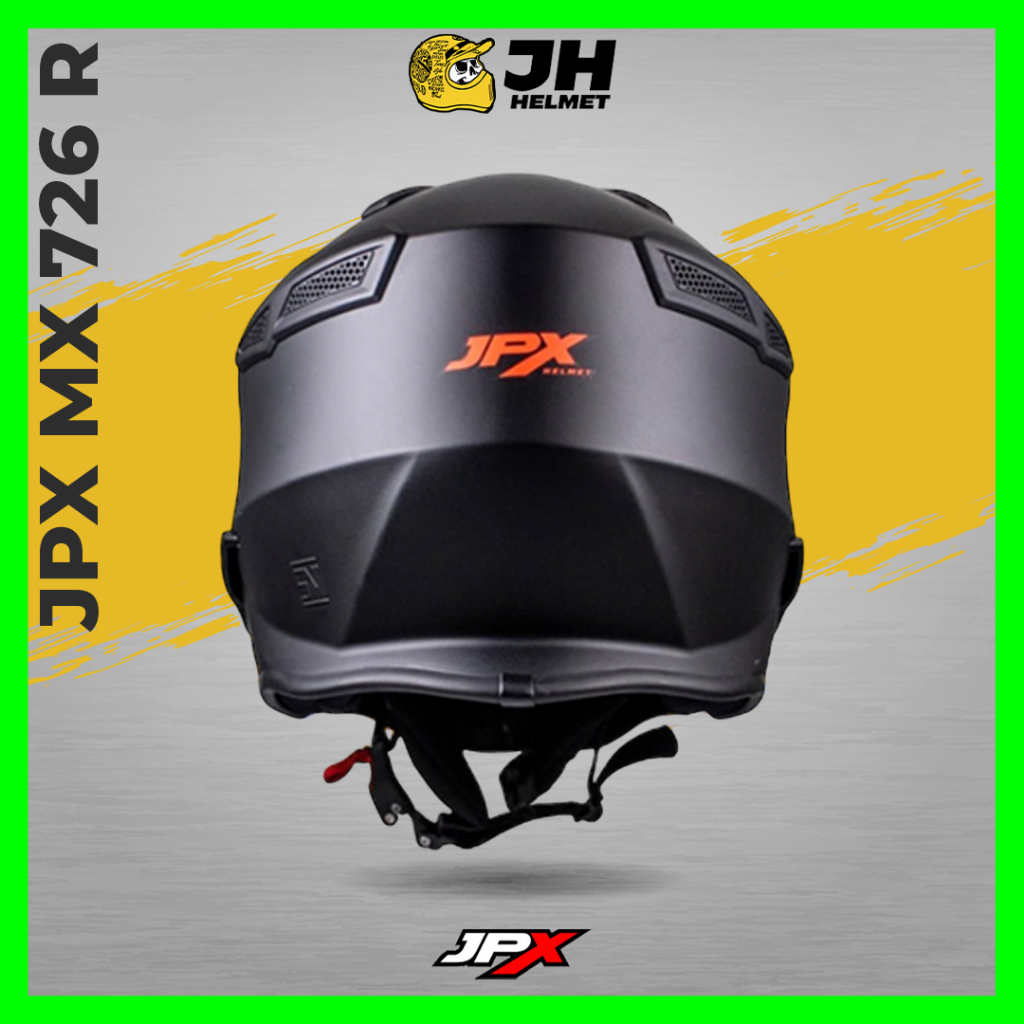 Helm JPX Full Face MX-726R Fluorescent Black Doff - Black ( Retro / Klasik / Modular )