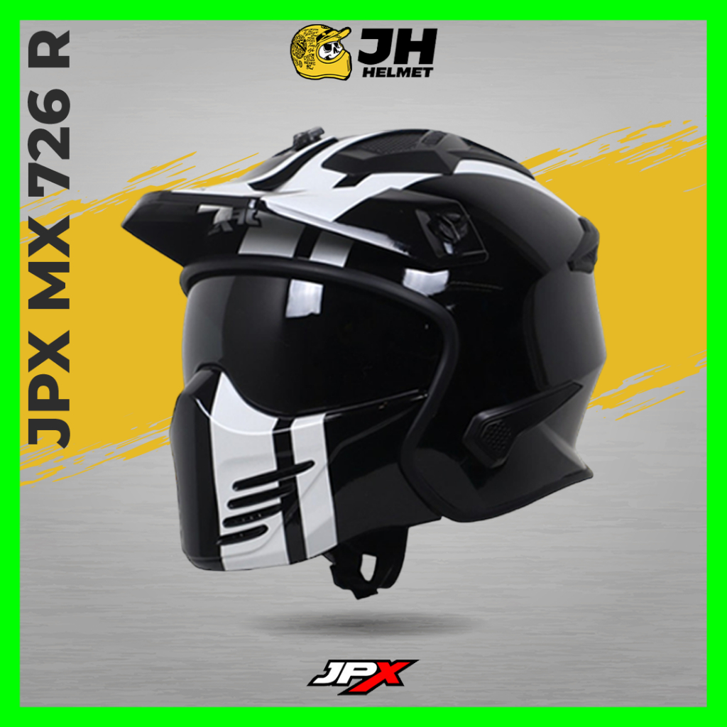 Helm JPX MX 726R MX04 Marz Super Black White | Black Glossy | Helm Full Face | JUAL HELM