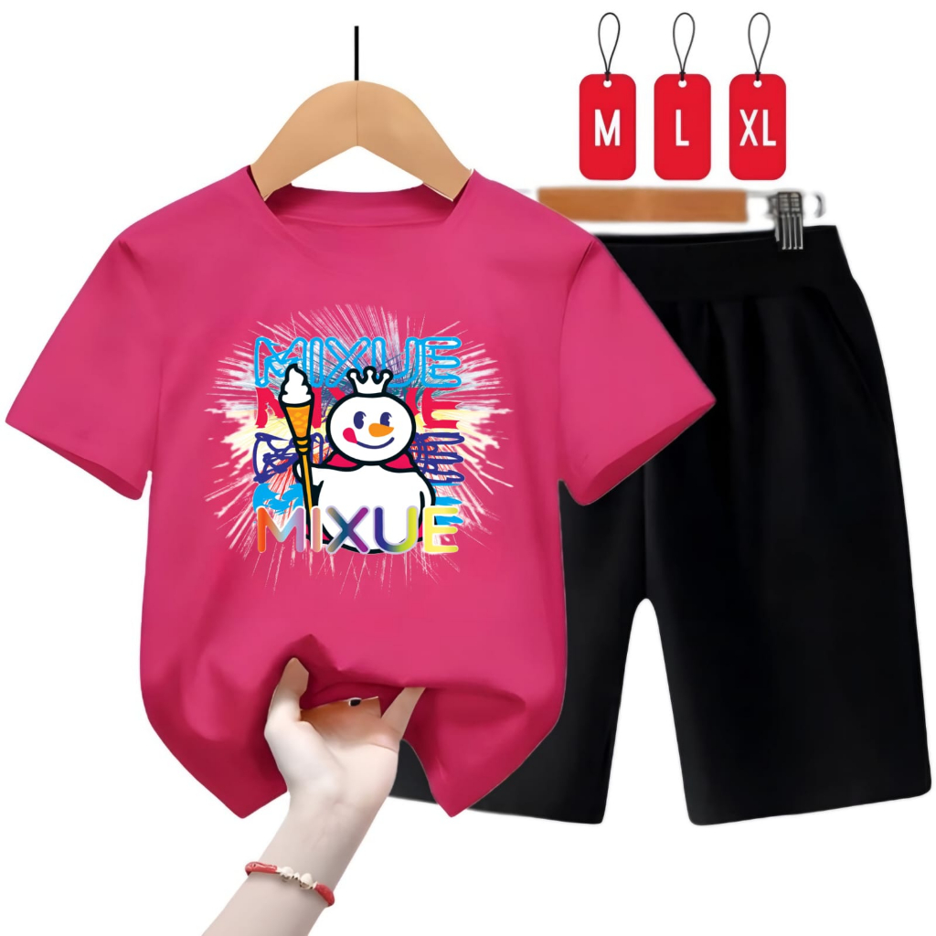 Setelan Kaos Anak MIXUE GRAFIC Bahan Katun COD