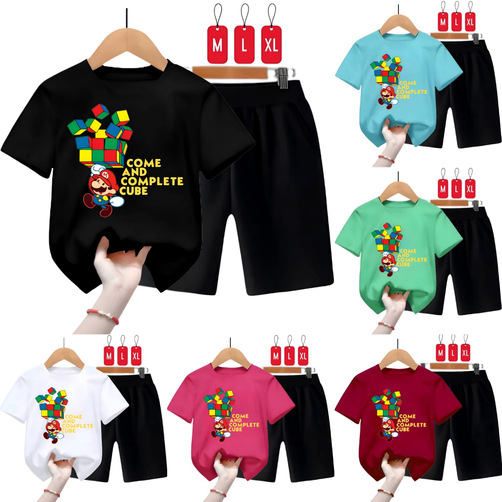 Setelan Baju Kaos Anak Mario Rubik Bayar COD