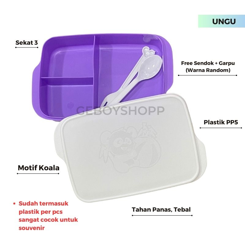 Kotak Makan Shibaru / Kotak Bekal / Lunchbox Plastik Sekat 3 Foodgrade PP5