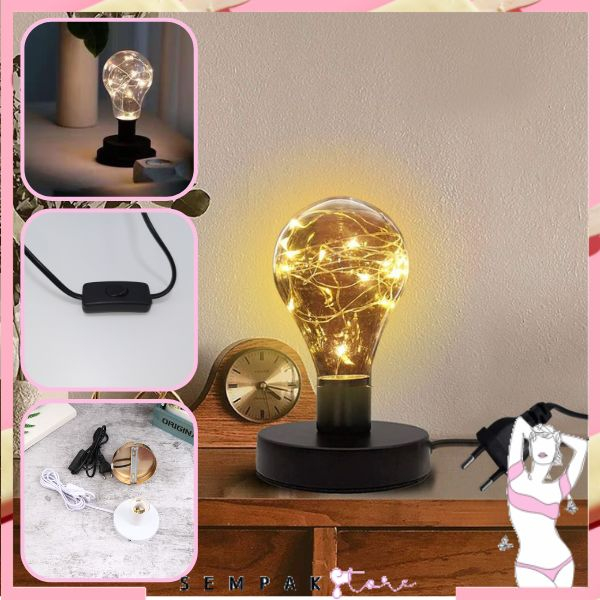 SS Set Lampu Meja Bohlam LED Tumbler Vintage Lampu Malam dengan Garis Kepala Lampu E27 Soket Lampu Kursi Lampu Meja Bar Kafe Ruang Tamu