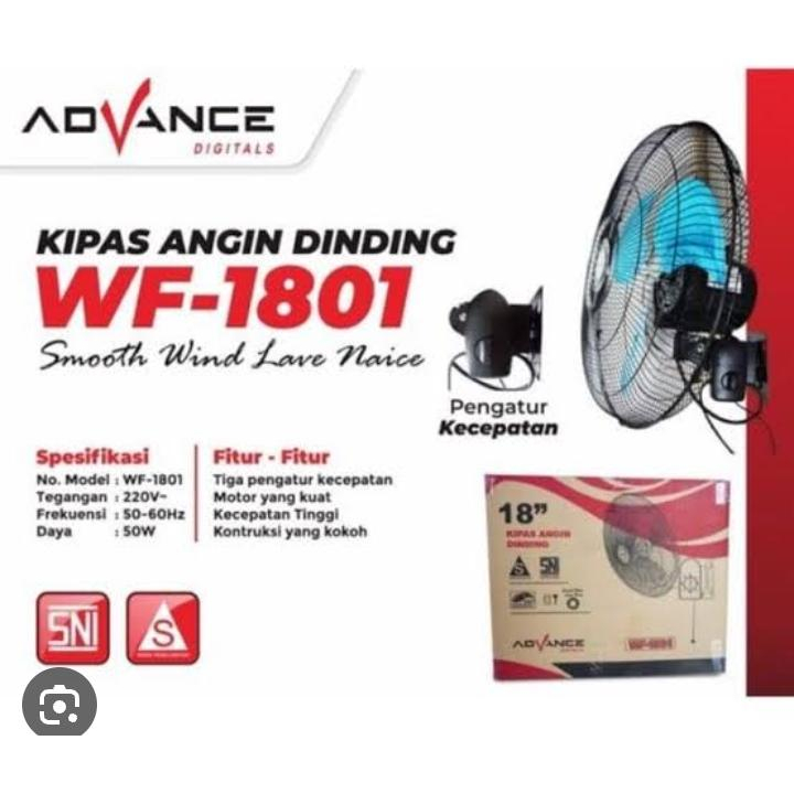 medan elektronik kipas angin dinding besi advance wall fan 18 inchi 1801