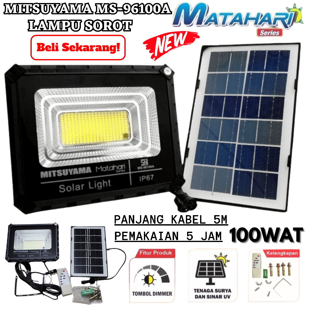 LAMPU SOROT PANEL SURYA / TENAGA SURYA / LAMPU SOROT FLOOD LIGHT LED SOLAR PANEL 100Watt MITSUYAMA M
