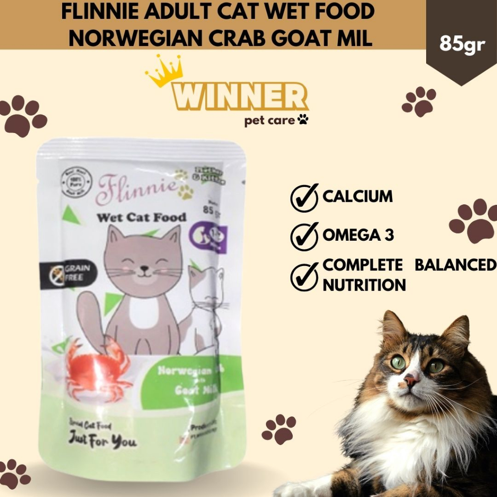 Flinnie Adult Cat Wet Food Norwegian Crab Goat Milk Pouch 85gr
