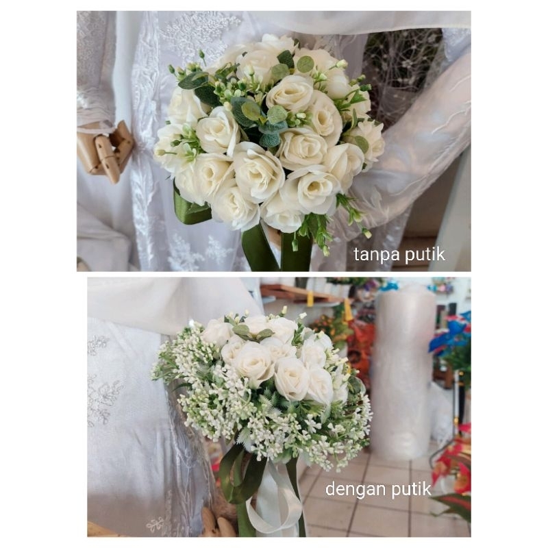 Wedding Hand Bouquet Buket Pernikahan Premium mawar putih lamaran murmer