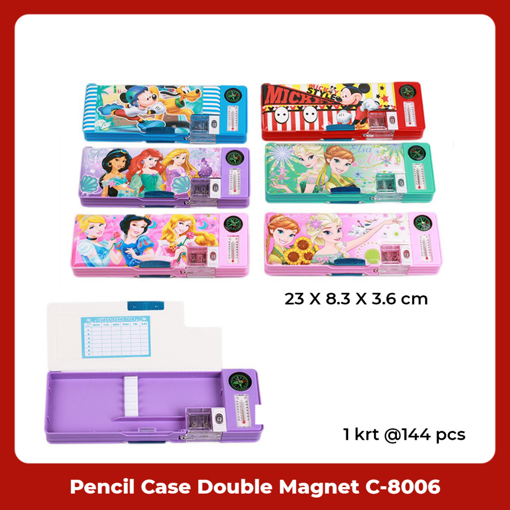 Tempat Pensil / Pencil Case / Kotak Pensil Double Magnet 2 Sisi Motif Disney Princess Karakter Fancy Lucu C-8006