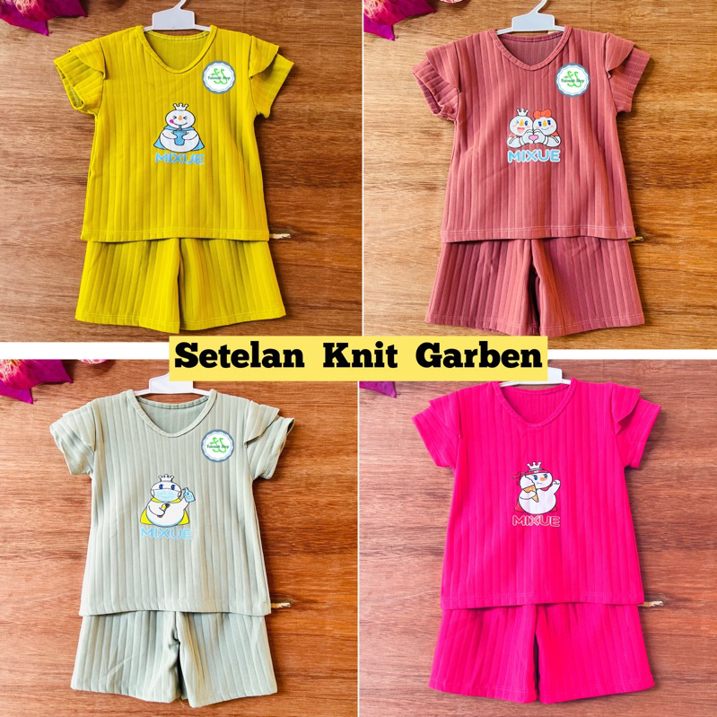 Setelan Anak 1 2 3 4 5 6 7 Tahun Anak Cewek Perempuan Setelan Mixue lucu ice cream set knit celana pendek lengan pendek kekinian terbaru viral ( Setelan Anak Knit Garben Mixue )