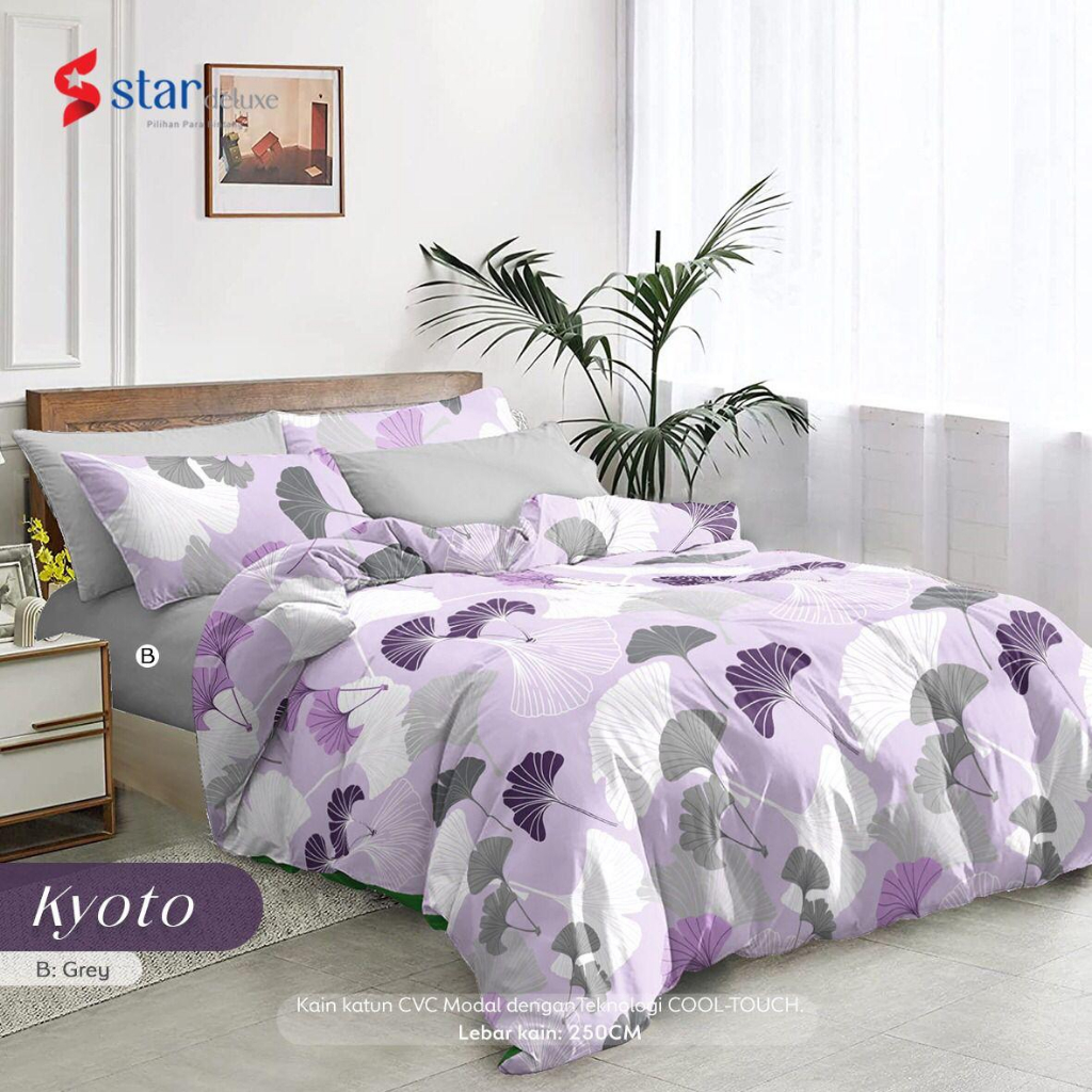 ProvenSprei - Sprei katun Str Motif Kyoto Ungu - Bunga Kipas cantik - Ungu Pink Hijau