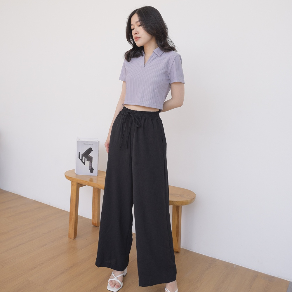 Kulot Wanita Crinkle Highwaist Loose Pants Tali Depan Tanpa Saku Cp07pa