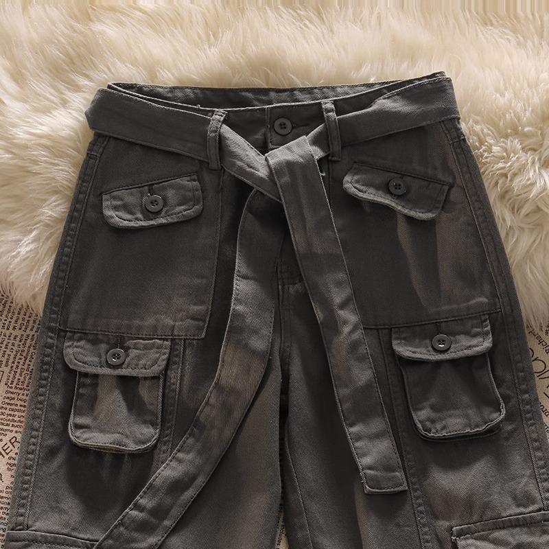 Cargo Jeans-- Highwaist Cargo Celana Jeans Wanita Gaya Jalanan Amerika (realpict)