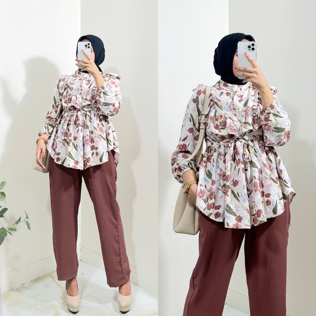 Stelan blouse wanita flower/ setelan wanita terbaru/ atasan wanita lengan panjang