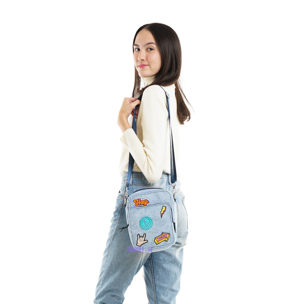 Tas Selempang Jeans Patch -Travolt - Sling bag - Tas Denim - Tas Patch - Arrow