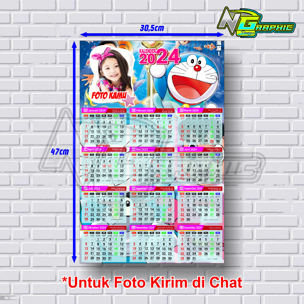 

Kalender aesthetic 2023 & 2024 I Kalender Dinding Tanggalan Motif Doraemon Unicorn Bisa Pasang Foto