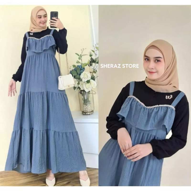 Gamis Wanita Jumbo Ld 120 130 140 MARISA MAXI S M L XL XXL XXXL 5L Gamis Crinkle Airflow Terbaru 2023