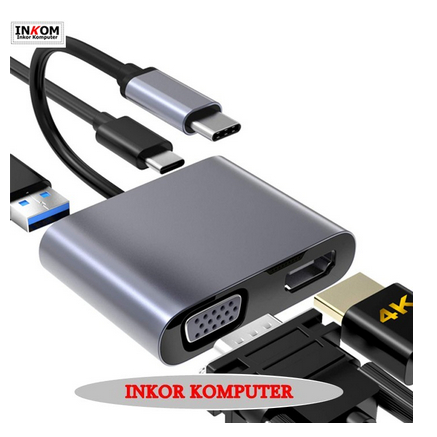 4 in 1 Multiport Adaptor HDTV+VGA+USB in Type C To HUB PD