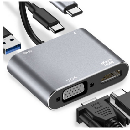 4 in 1 Multiport Adaptor HDTV+VGA+USB in Type C To HUB PD