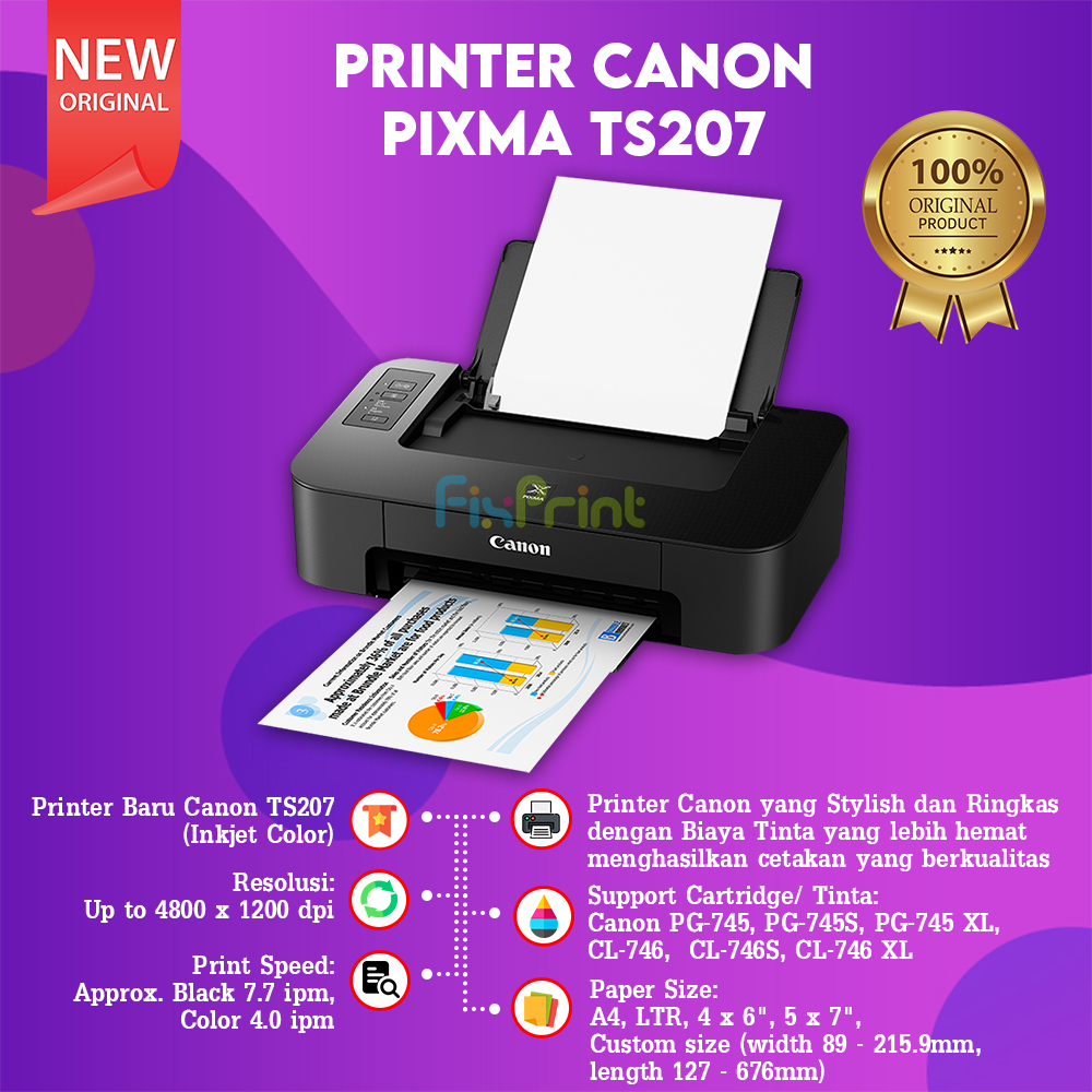 Printer Canon PIXMA TS207 Inject Print Only Cartridge 745s 746s 745 746 745XL 746XL Color