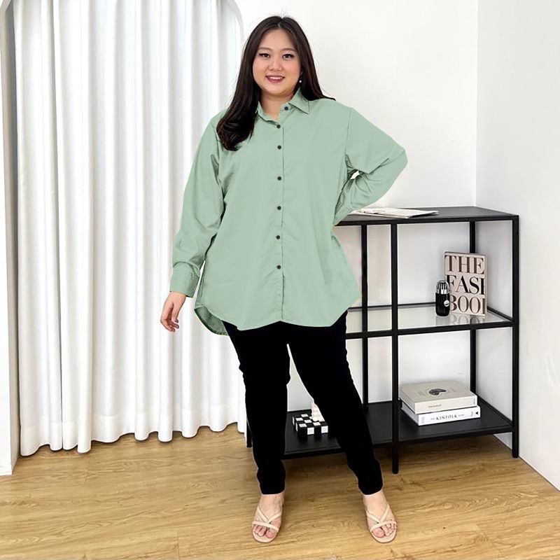 kemeja wanita AKJ jumbo/baju kemeja katun wanita jumbo kekinian