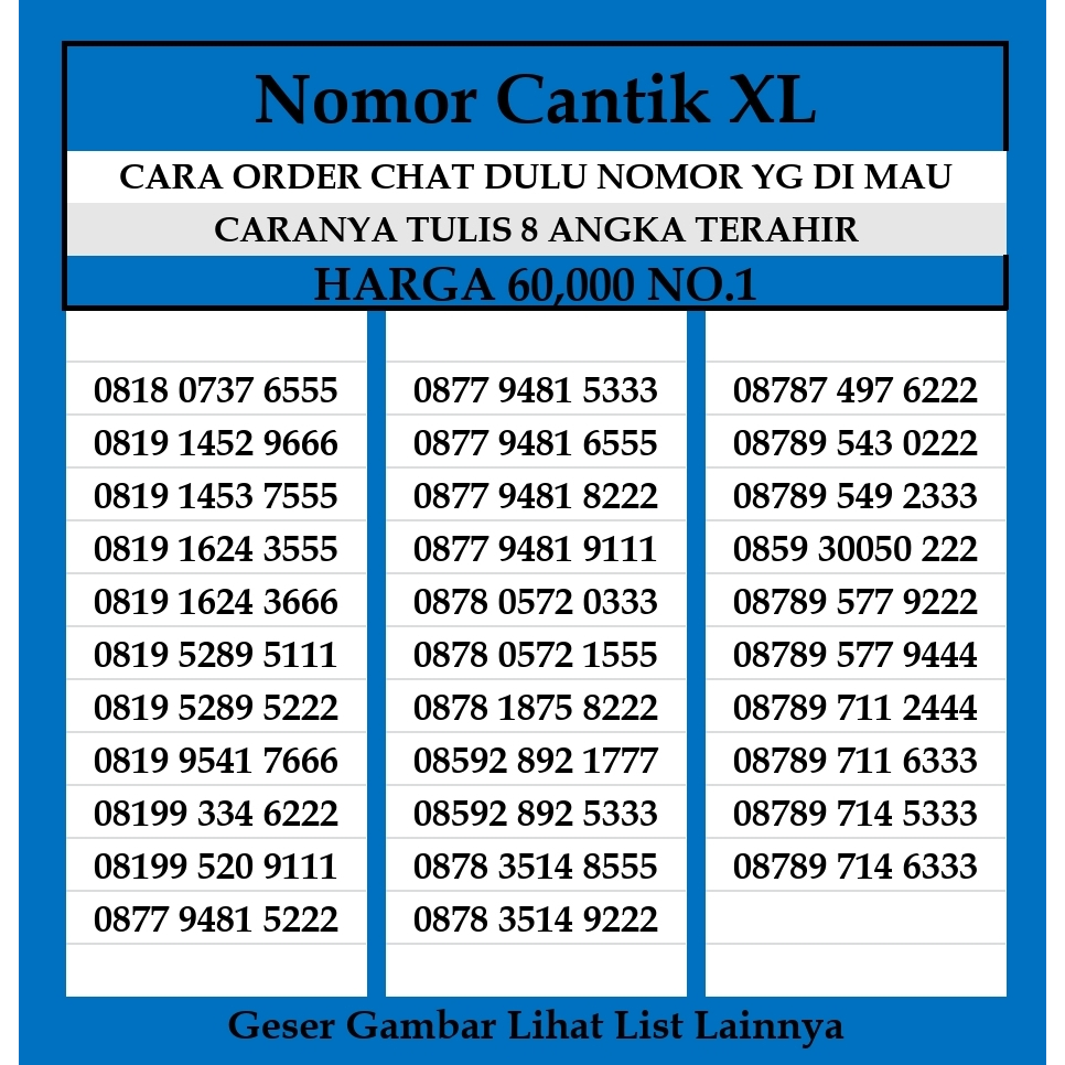 Kartu Perdana XL  4G LTE Nomor Cantik Prabayar Murah