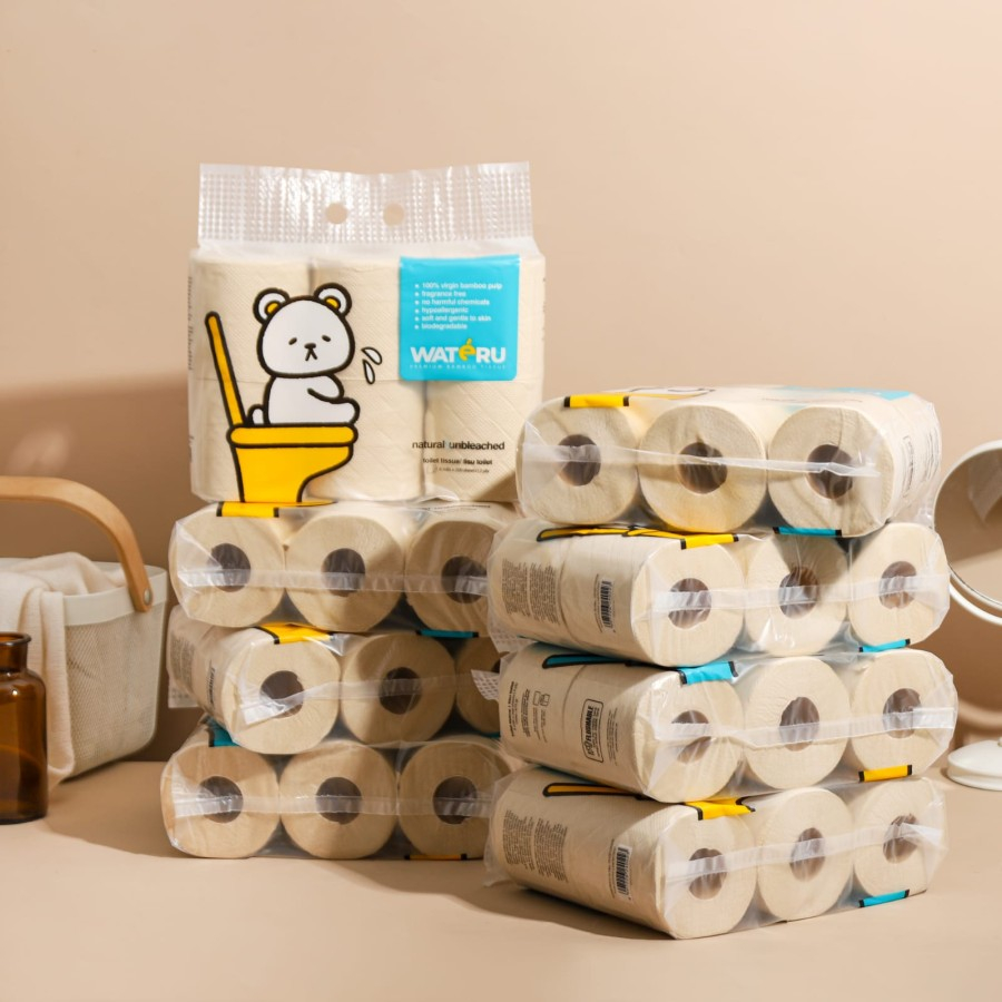 Tisu Toilet bambu Wateru Rol 6 pcs 3ply / Premium Bamboo Toilet Tissue isi 6 Roll 3 Ply Higienis Aman