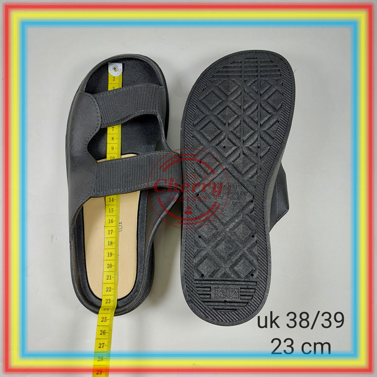 2202-2 Sandal Selop Wanita Ban Dua Crystal Sendal Slop Karet Cewek Motif Polos Glanzton