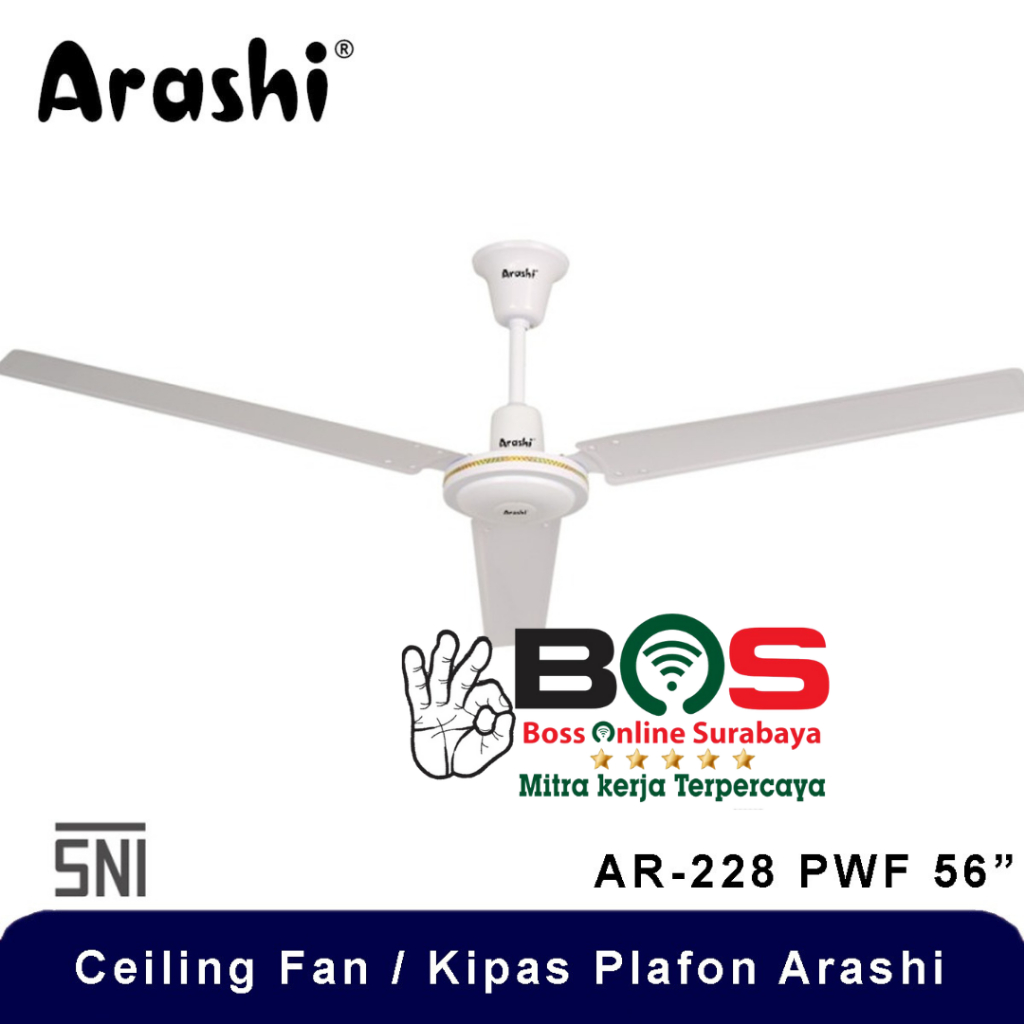 Arashi Kipas Angin Plafon Gantung Ceiling Fan 56 Inch Besi AR 228 PWF 56