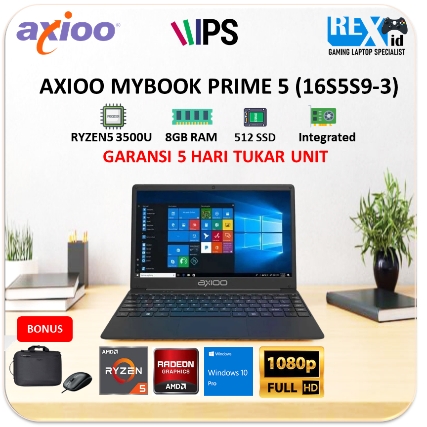 AXIOO MYBOOK PRIME 5 (16S19-3) (Ryzen 5 3500u 16gb 2TBssd W10Pro 14.0inch FHD IPS TKDN)