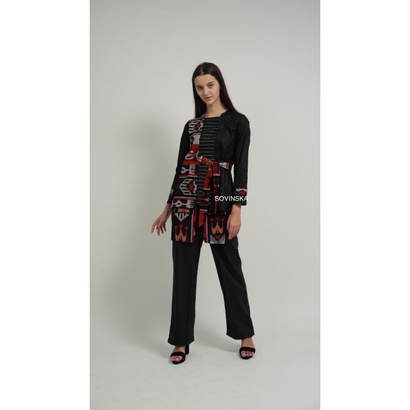 Set Celana + Blouse Tenun B 53 Hitam Atasan Kerja Wanita Modern