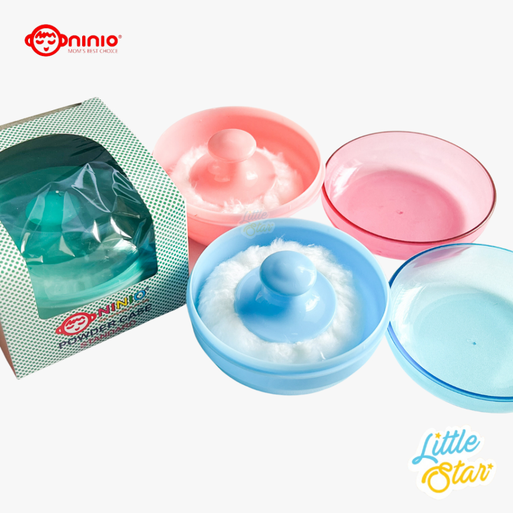 Tempat Bedak Tabur Bayi Anti Pecah 2in1 Ninio Baby Powder Case Double Puff 2 Sekat