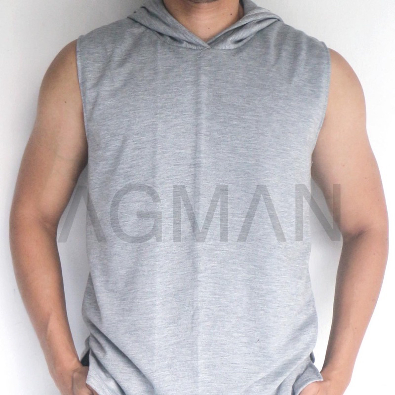 AGMAN Sleeveless Hoodie Rompi Gym Fitness Tanpa Lengan Pria Polos Babyterry Keren Terbaru