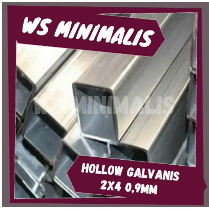 HOLLOW GALVANIS 2x4 TEBAL 0,9MM PANJANG 1, 2, DAN 3 Meter / PIPA BESI / HOLLOW GALVANIS
