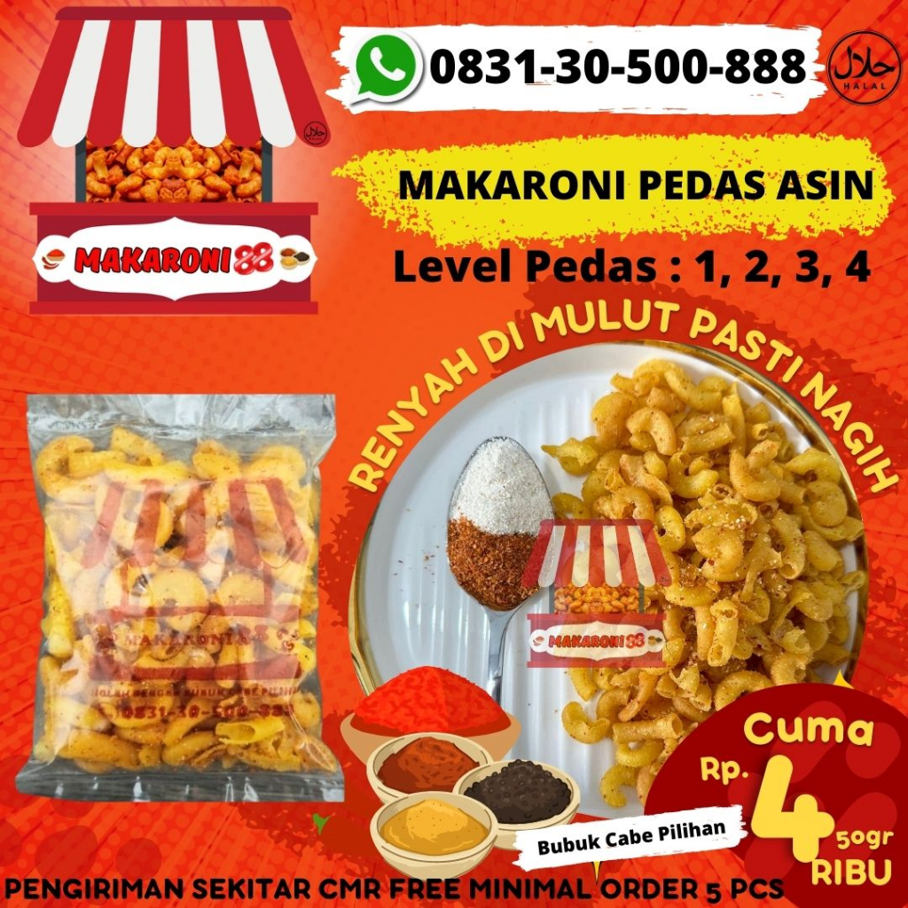 

MAKARONI 50gram PEDAS ASIN KEJU BBQ PIZZA JAGUNG BAKAR BALADO SAPI LADA HITAM BALADO PEDAS COKLAT SEAWEED