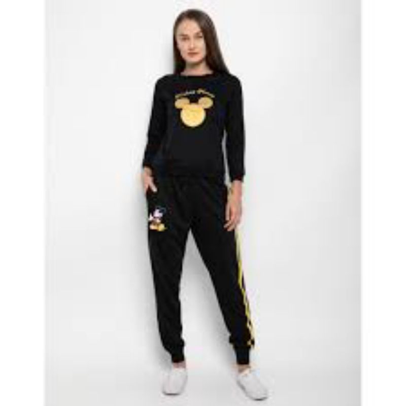 Disney Mickey Mouse Sweater Bordir Rantai - Black