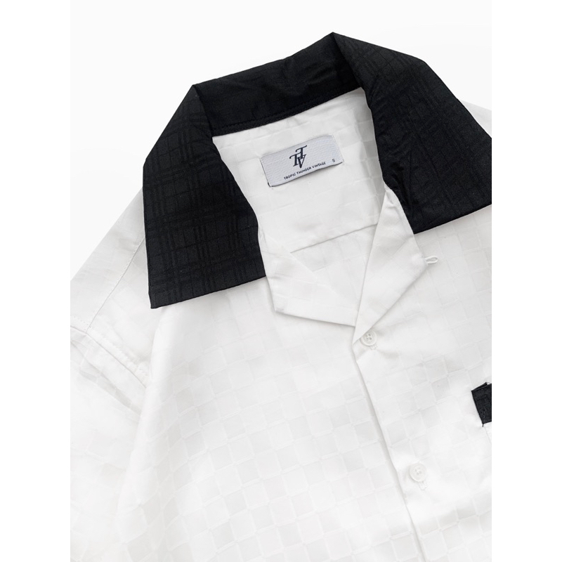Checkered Jacquard Bowling Shirt White