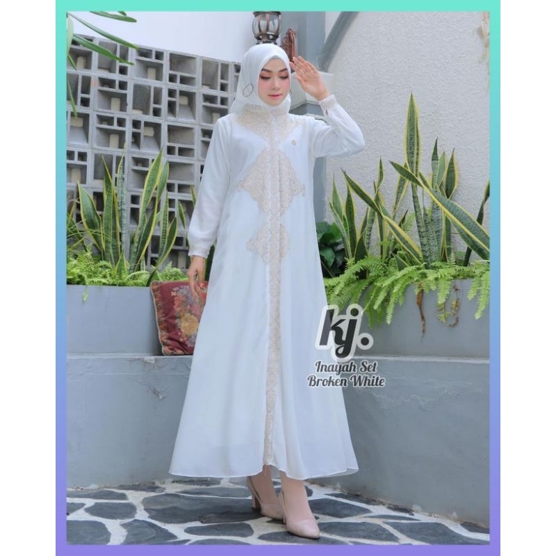 gamis set hijab bordir gamis Inayah bordir warna white