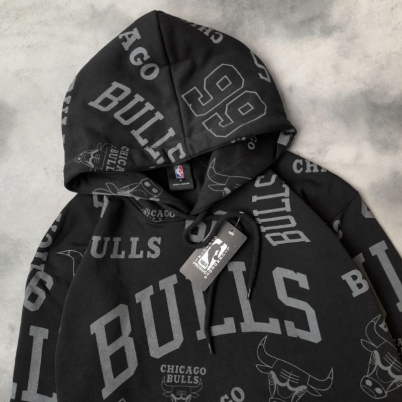 SWEATER HOODIE CHICAGO BULLS  FULLPRINT HITAM AUTHENTIC FULLTAG &amp; LEBEL