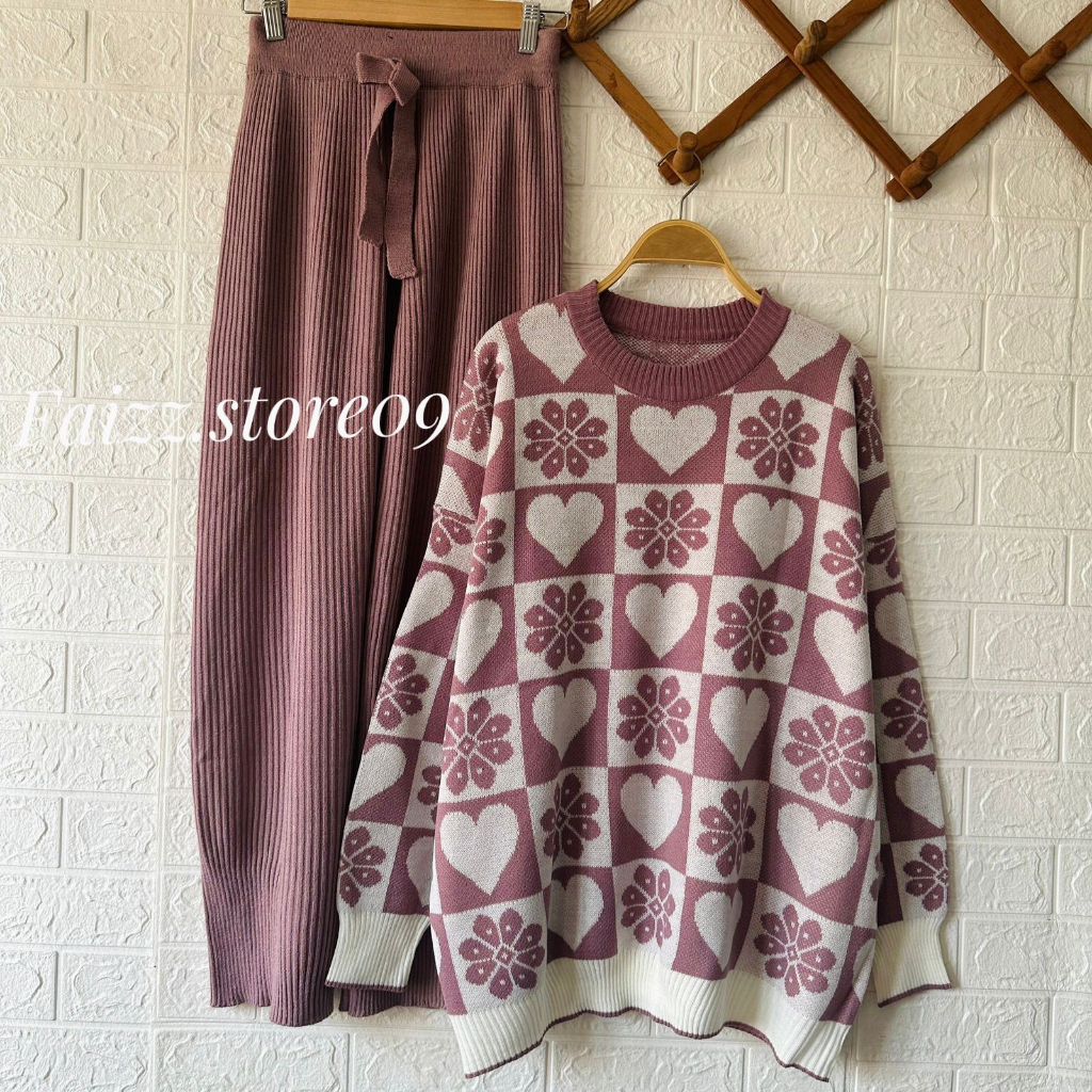 Oneset Sweater Rajut Senny Setelan Celana Kulot Wanita