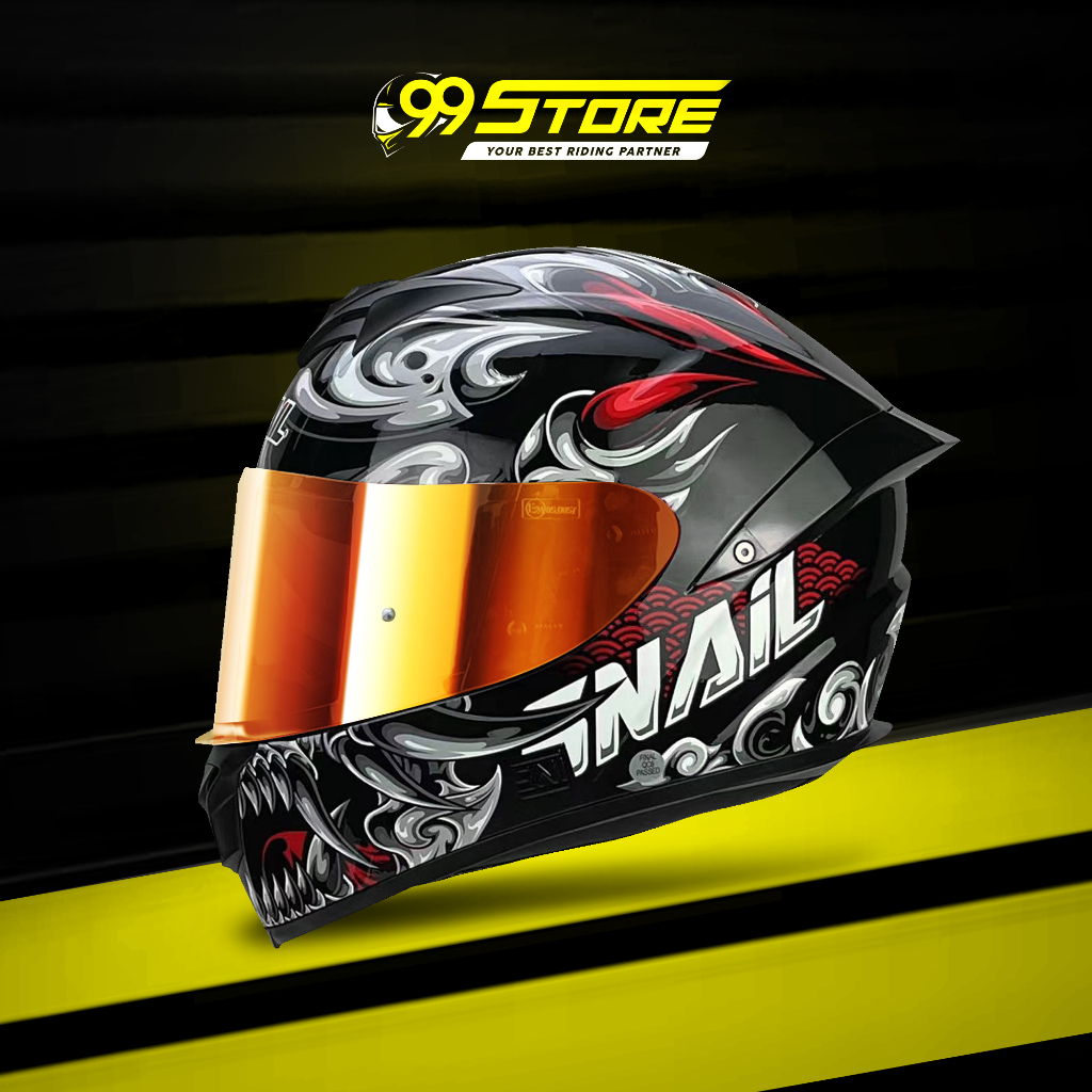 Helm Fullface Ganteng Sporty Snail FFS2 Devil Grey Visor Red