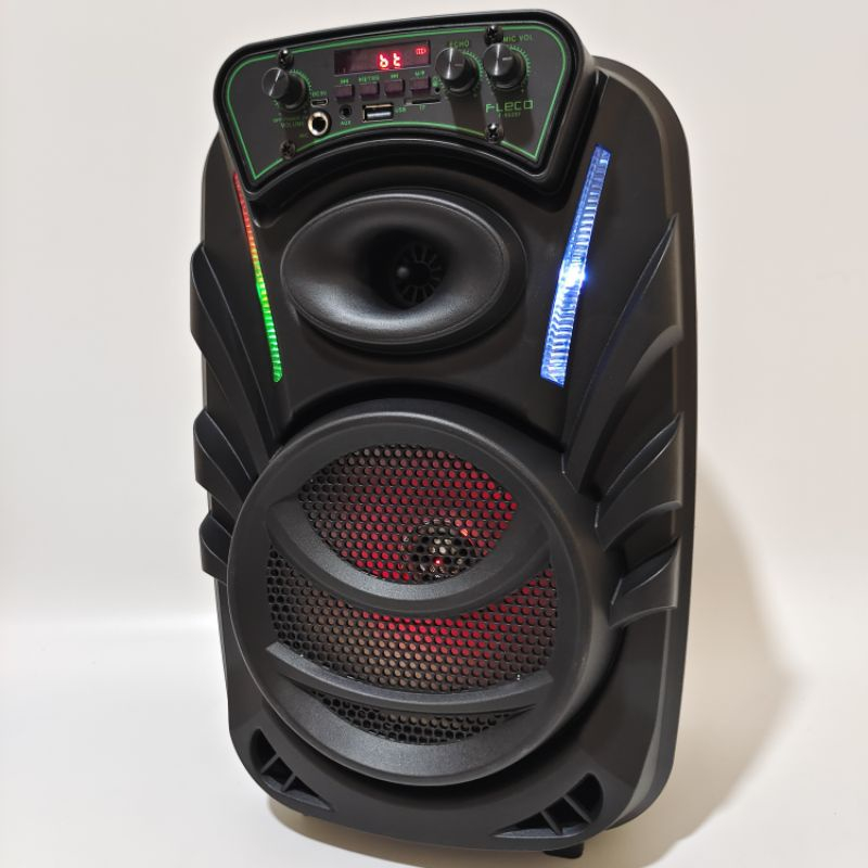 SPEAKER BLUETOOTH WIRELESS FLECO 8'5 INCH F-8606 F BONUS 2 PCS MIC WIRELESS | SPEAKER KARAOKE FULL BASS FLECO F-8606F BONUS DUA MICROPHONE WIRELESS KARAOKE REMOT CONTROL RADIO FM TF CARD USB BT AUX