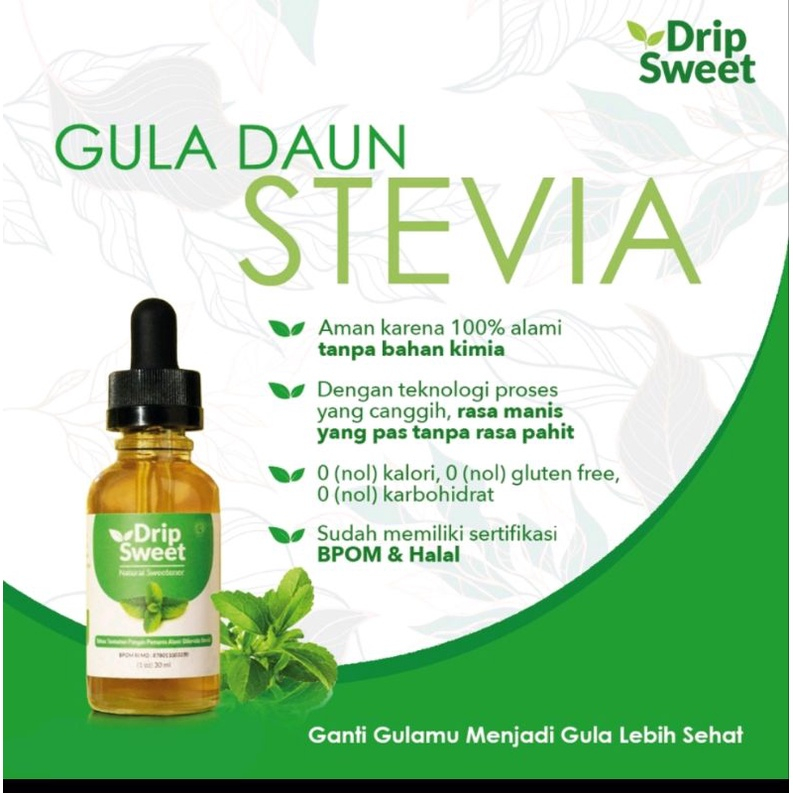 

Drip Sweet 30 ML Pemanis Alami Ekstrak Daun Stevia Tetes Natural Sweetener Pemanis Splenda Sukralosa Tetes Sukralose Bebas Kalori