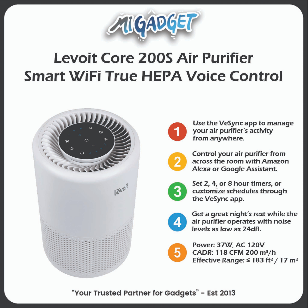 Levoit Core 200S Air Purifier Smart WiFi True HEPA Voice Control