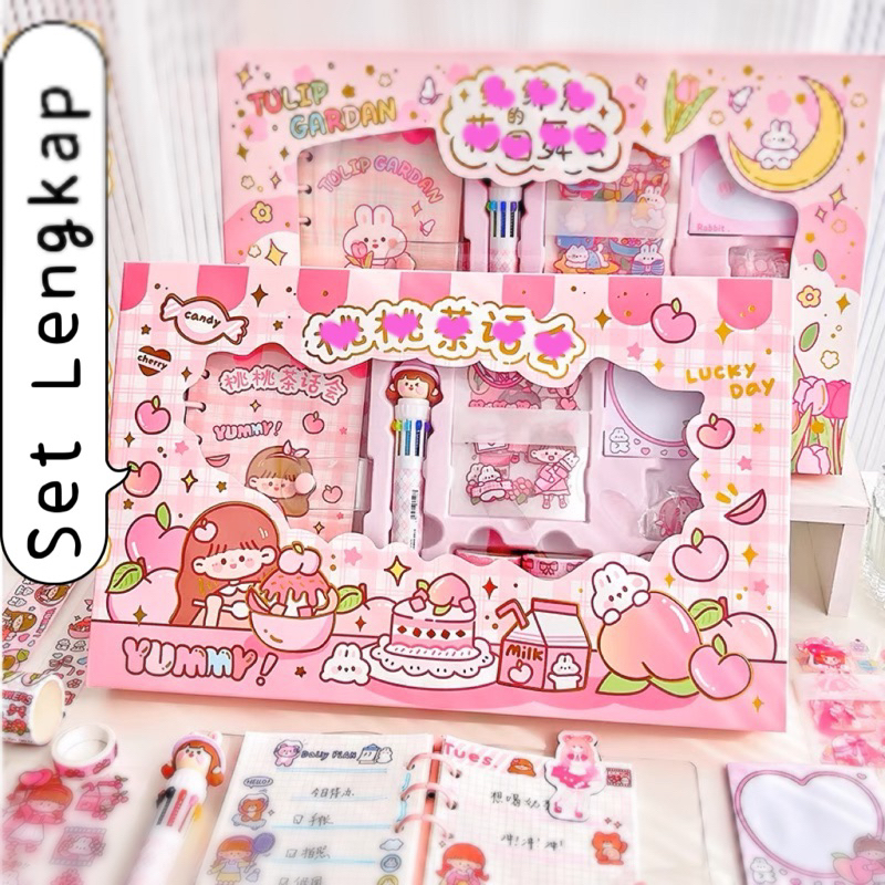 

KADO ULTAH Anak Set Lengkap Diary Book Journaling Kit Korea Stationary Lucu Cute Binder Washi Tape Sticky Notes